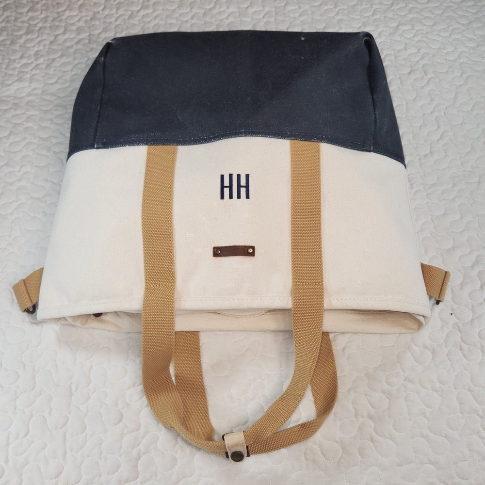 L L Bean Nor'easter Tote Navy/Creme Weather Resistant Boat Bag/Strap CLEAN BIG - Picture 10 of 14